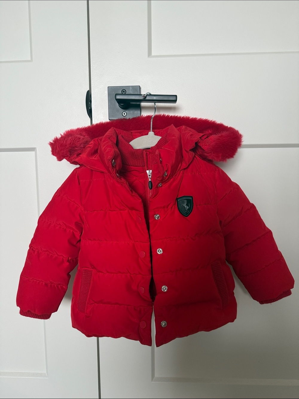 Scuderia Ferrari Red Kids Puffer Jacket with Faux Fur Hood (12-18 months)
